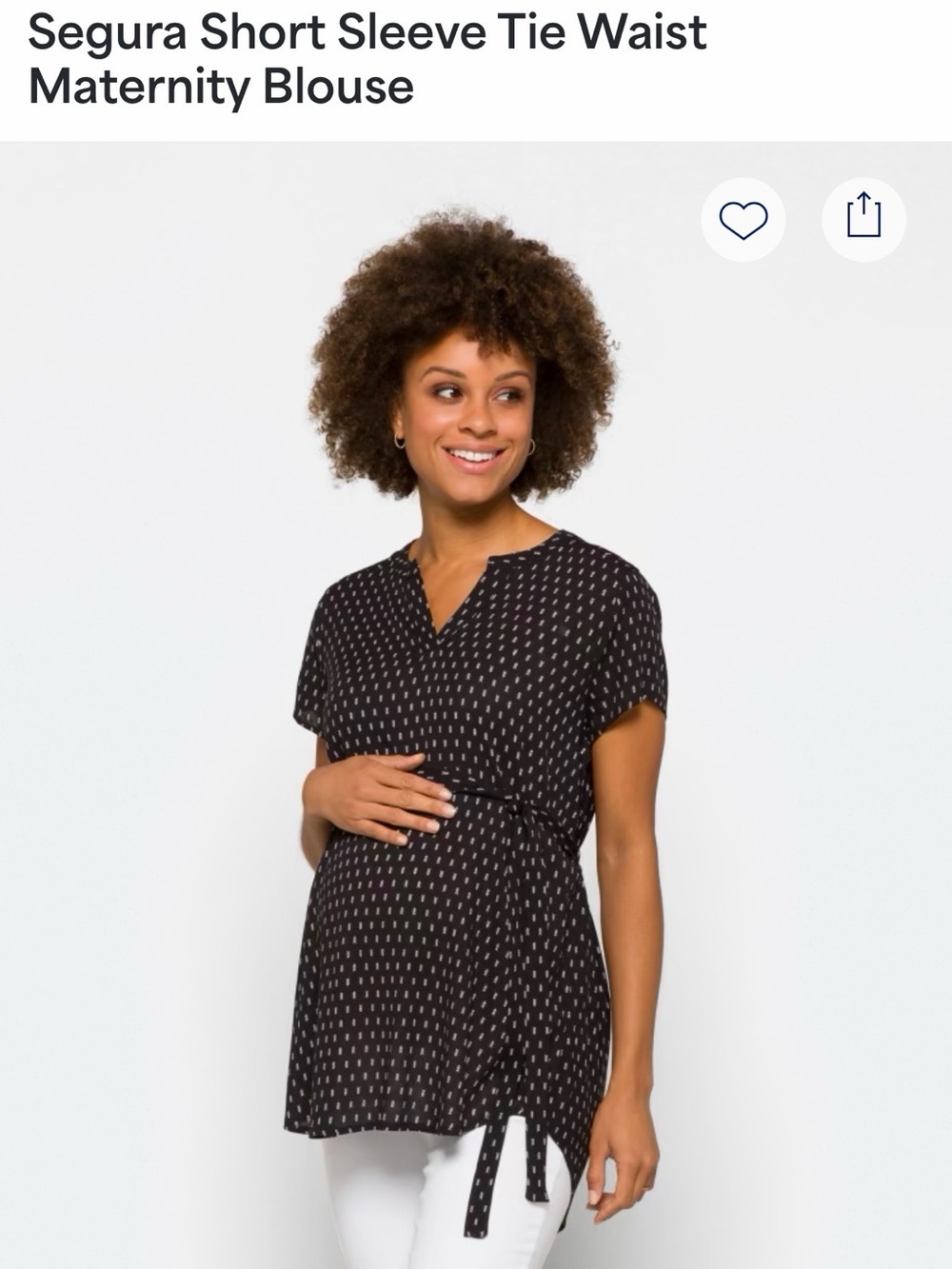 Full Moon Maternity Black Printed V-Neck Tie-Waist Blouse XS